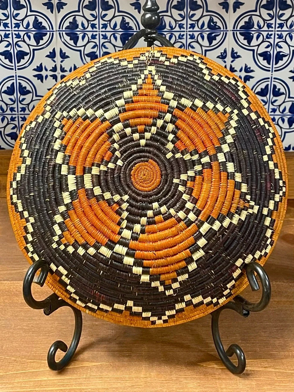 Vtg Handwoven Basket Bundle of 2 Sweetgrass Geometric Star Folk Art Boho Deco